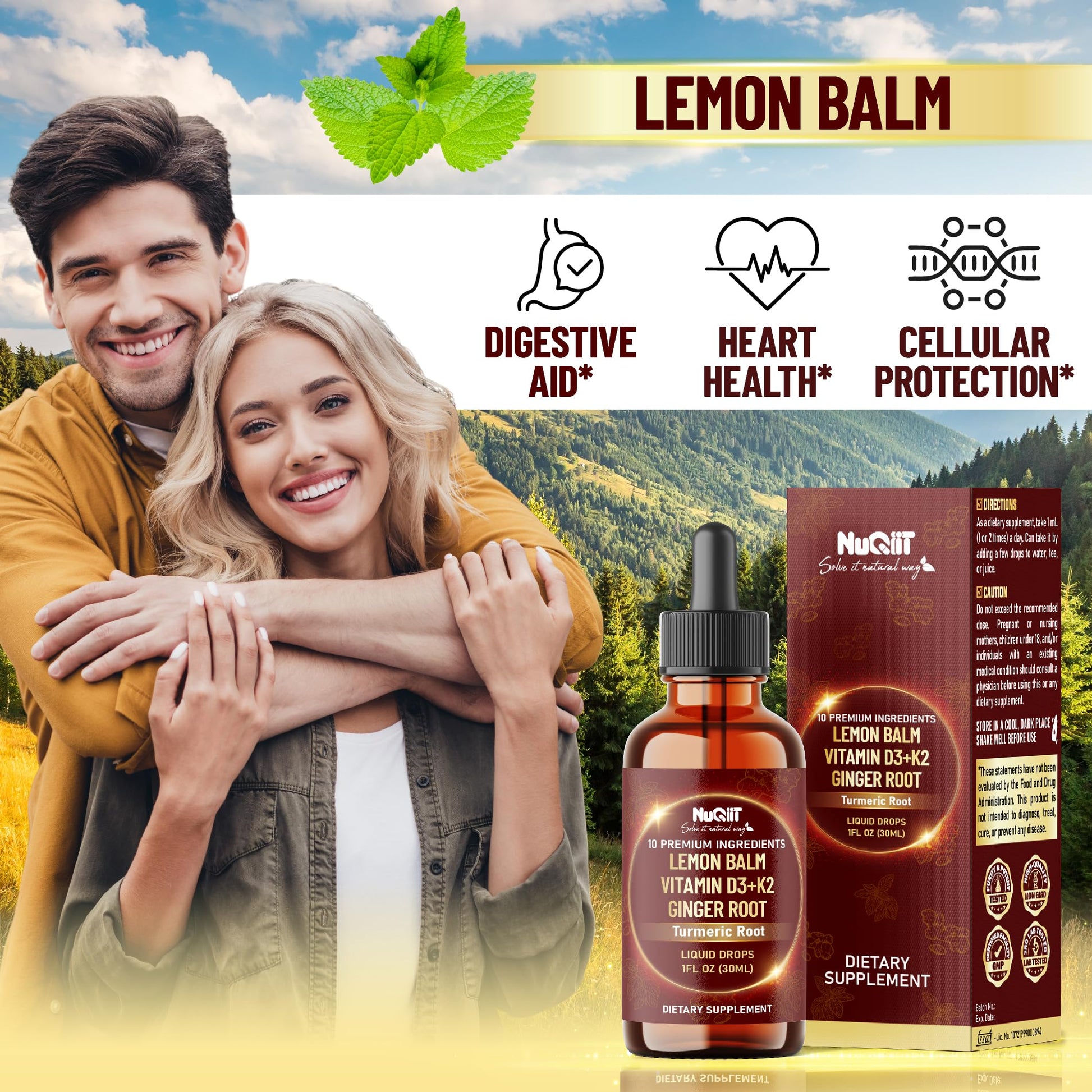 NUQIIT 10in1 Lemon Balm Tincture Blend Includes Vitamin D3, Vitamin K2, Lemon Balm, Ginger, Turmeric, Ceylon Cinnamon and More - 1 FL Oz - 60 Day Supply NUQIIT Au supplements