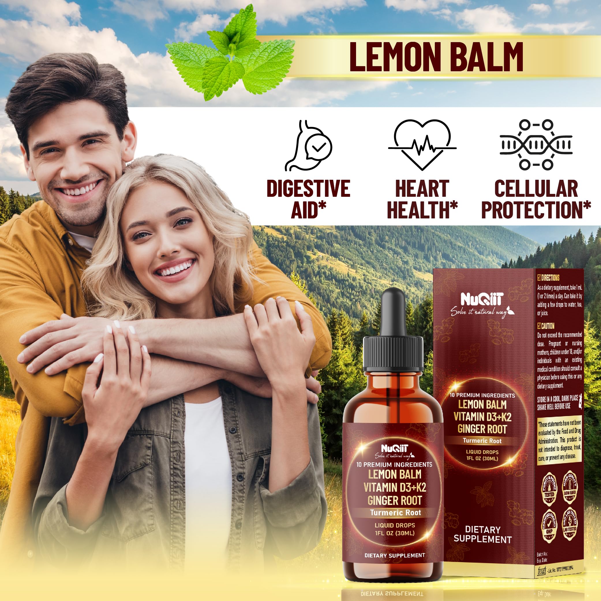 NUQIIT 10in1 Lemon Balm Tincture Blend Includes Vitamin D3, Vitamin K2, Lemon Balm, Ginger, Turmeric, Ceylon Cinnamon and More - 1 FL Oz - 60 Day Supply NUQIIT Au supplements