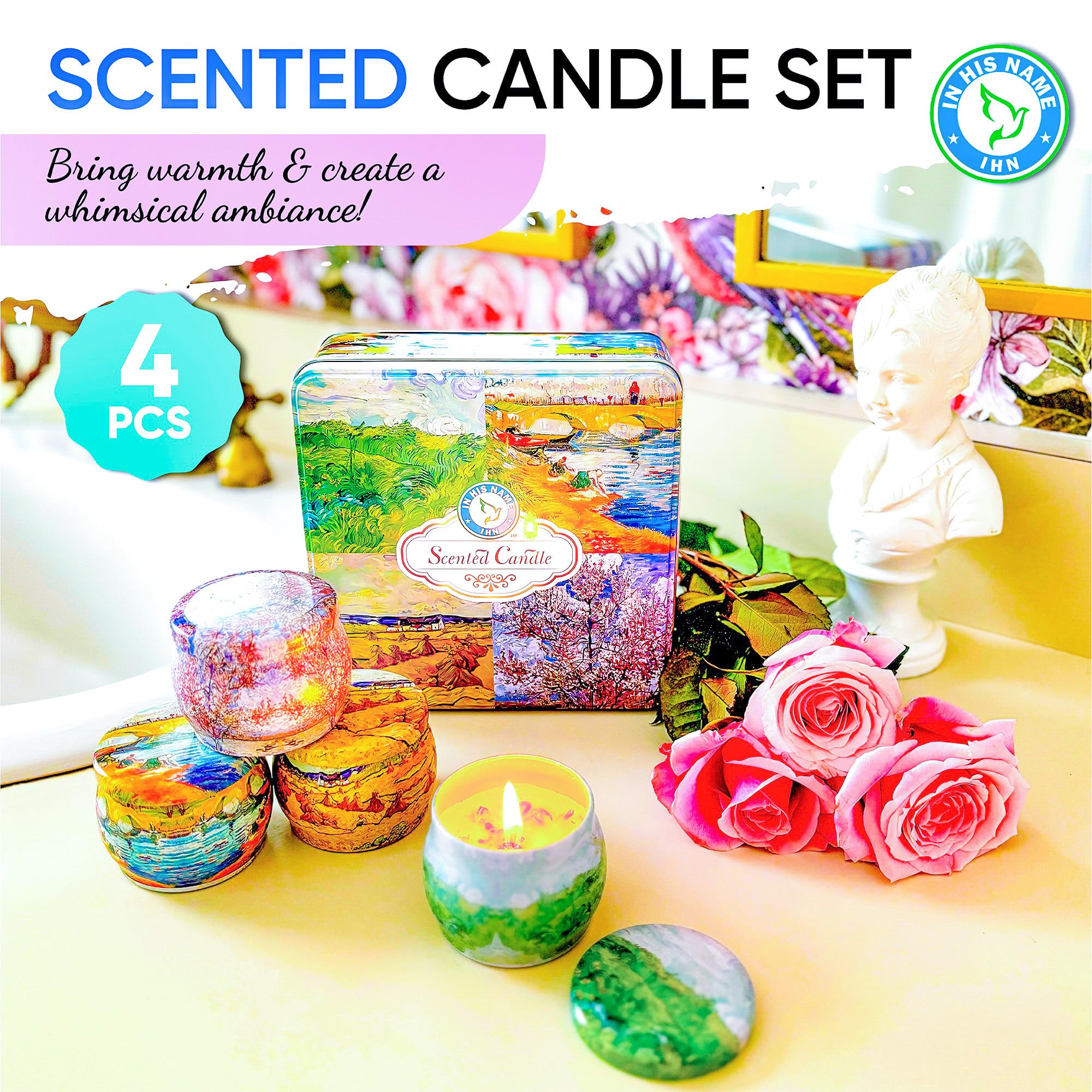 Scented Candles Gift for Women, 4 Pack, Reusable Tin Box, Luxury Candles for Home In His Name Au supplements