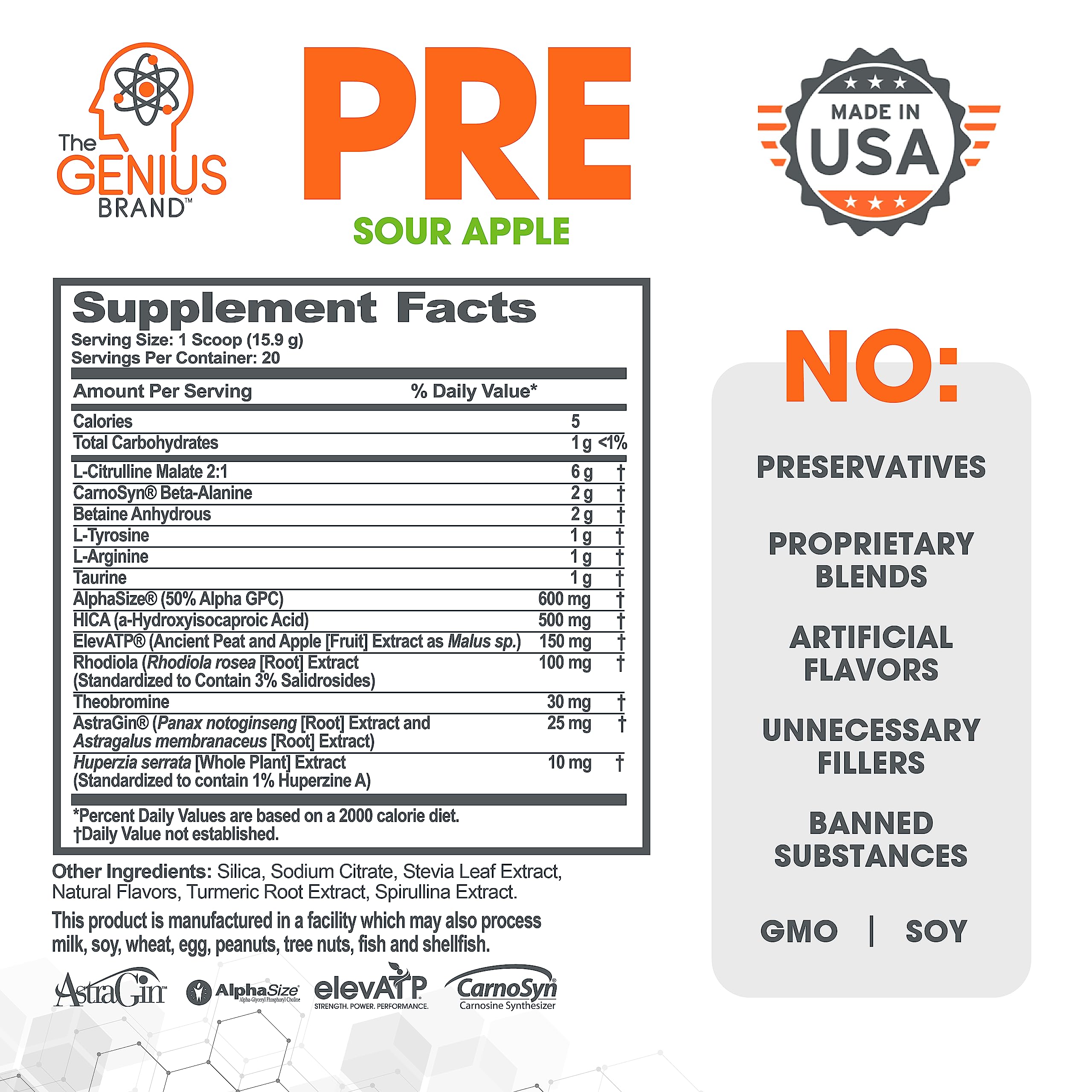 Genius Pre Workout Powder, Sour Apple, and Genius Micronized Creatine Monohydrate The Genius Brand Au supplements