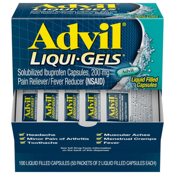 Advil Liqui-Gels Pain Reliever and Fever Reducer, Pain Medicine for Adults with Ibuprofen 200mg for Headache, Backache, Menstrual Pain and Joint Pain Relief - 50x2 Liquid Filled Capsules Advil Au supplements
