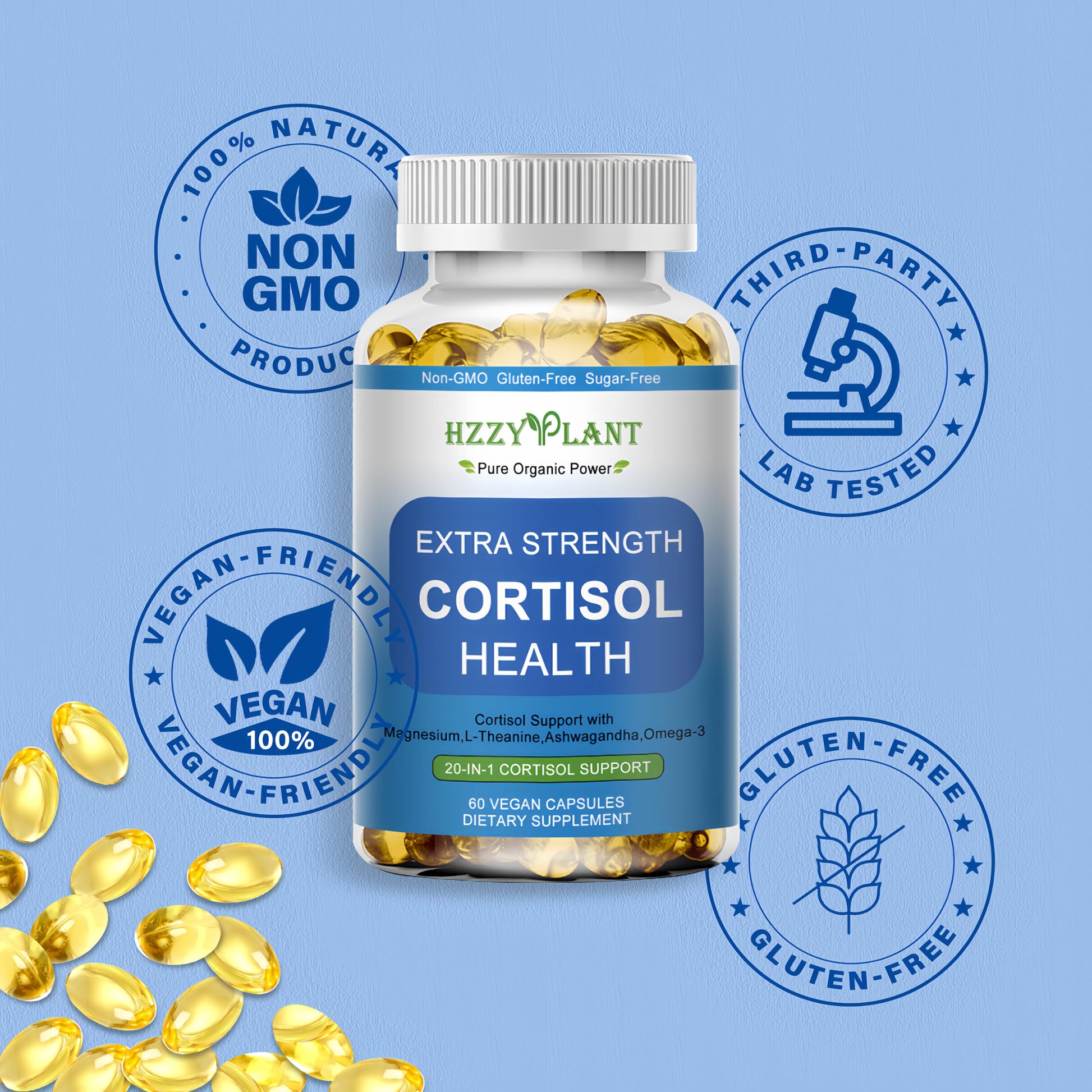Cortisol Supplements for Women and Men Softgels with Phosphatidylserine Magnesium Ashwagandha L-Theanine,High Absorption Cortisol Detox Capsules for Sleep Relaxation Stress Relief,Non-GMO,60 Servings HZZYPLANT Au supplements