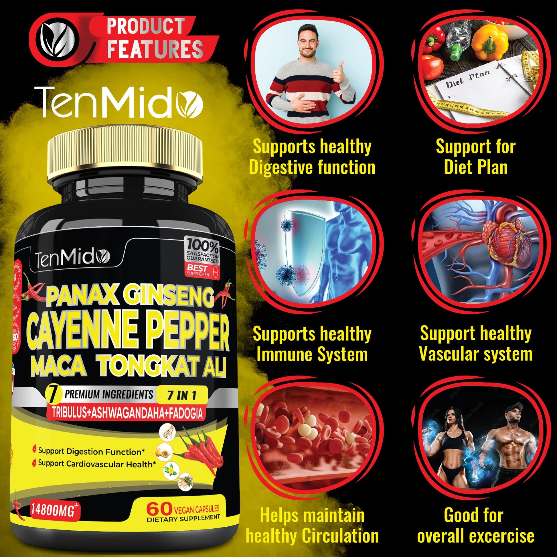 2 Packs 60 Caps 14800mg - Cayenne Pepper Supplements Extract Capsules - Tongkat Ali Tenmido Au supplements