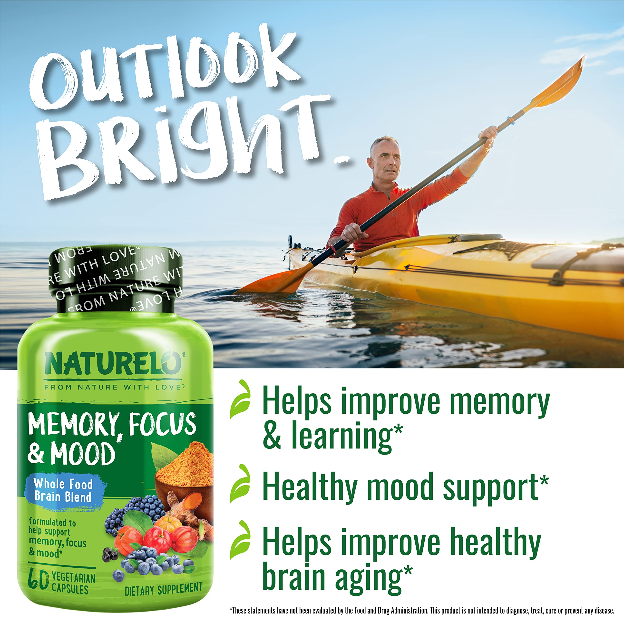 NATURELO Whole Food Brain Supplement - Brain Health Supplements for Memory & Focus Support - Enhance Brain Health Blend Supplement for Adults - 60 Vegetarian Capsules NATURELO Au supplements