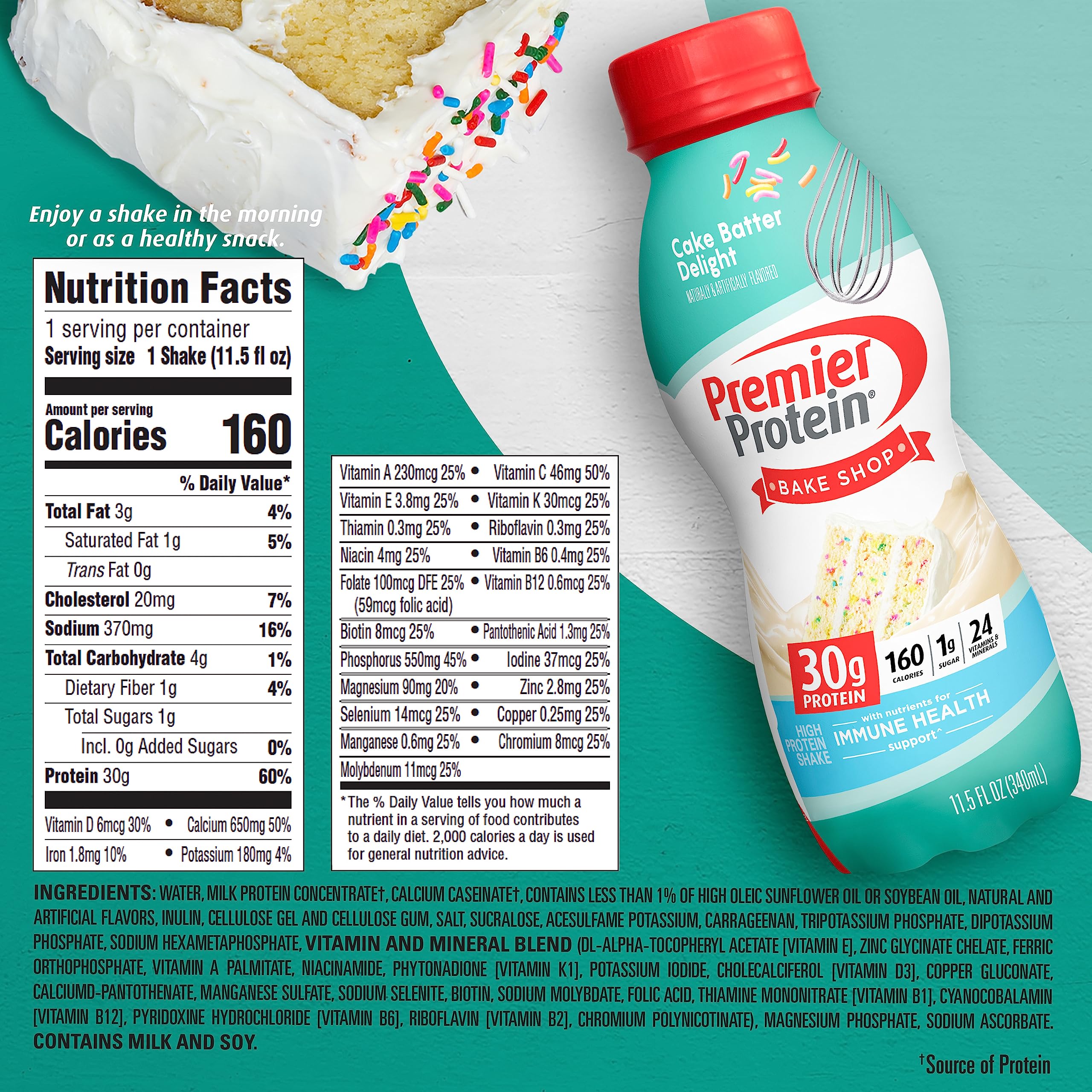 Premier Protein Shake, Cake Batter, 30g Protein, 1g Sugar, 24 Vitamins & Minerals Premier Protein Au supplements