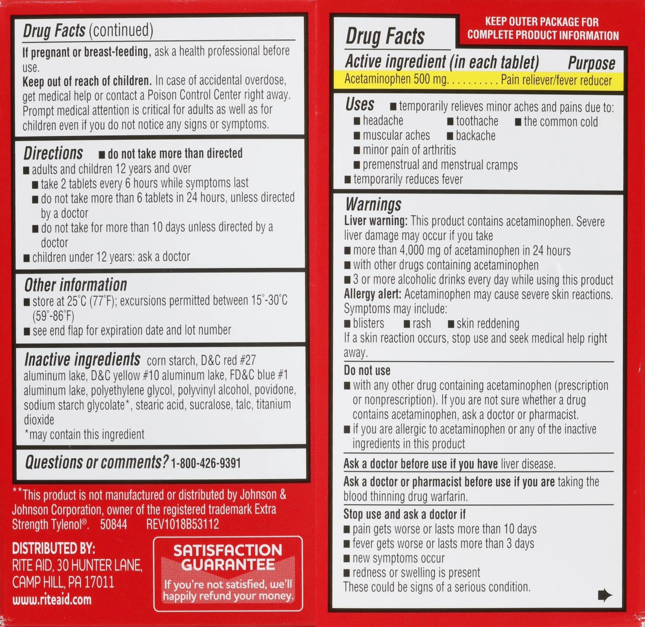 Rite Aid Extra Strength Acetaminophen Easy Tabs Tablets, 500 mg - 100 Count | Pain Reliever & Fever Reducer | Migraine Relief Products | Joint Pain Relief | Muscle Pain Relief | Menstrual Pain Relief Rite Aid Au supplements