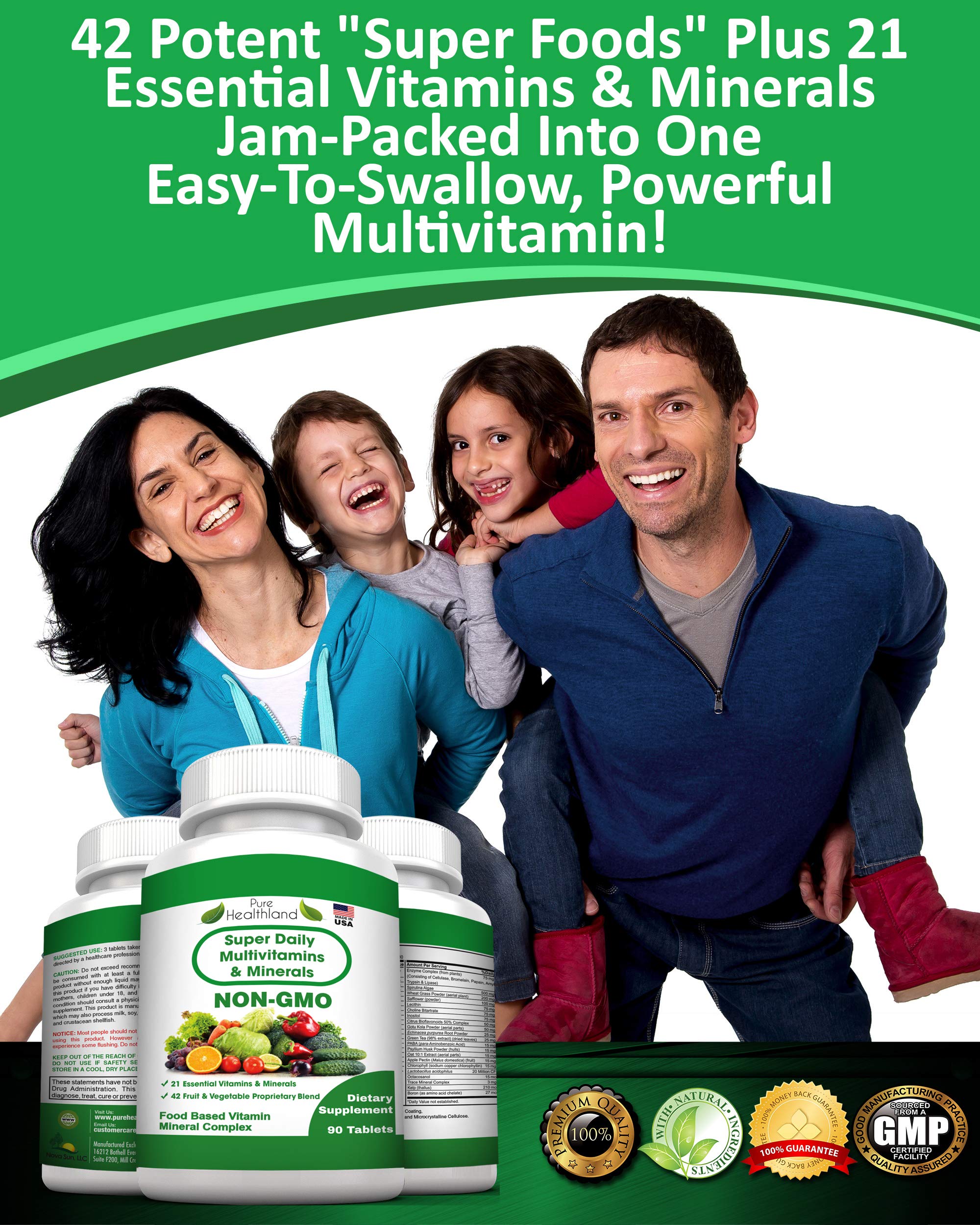 Pure Heathland Non-GMO Super Daily Multivitamin for Adults – 42 Natural Fruits & Vegetables Blend with 21 Essential Vitamins & Minerals – Vegan Coating Tablets, 90 Count, Made in USA Pure Healthland Au supplements
