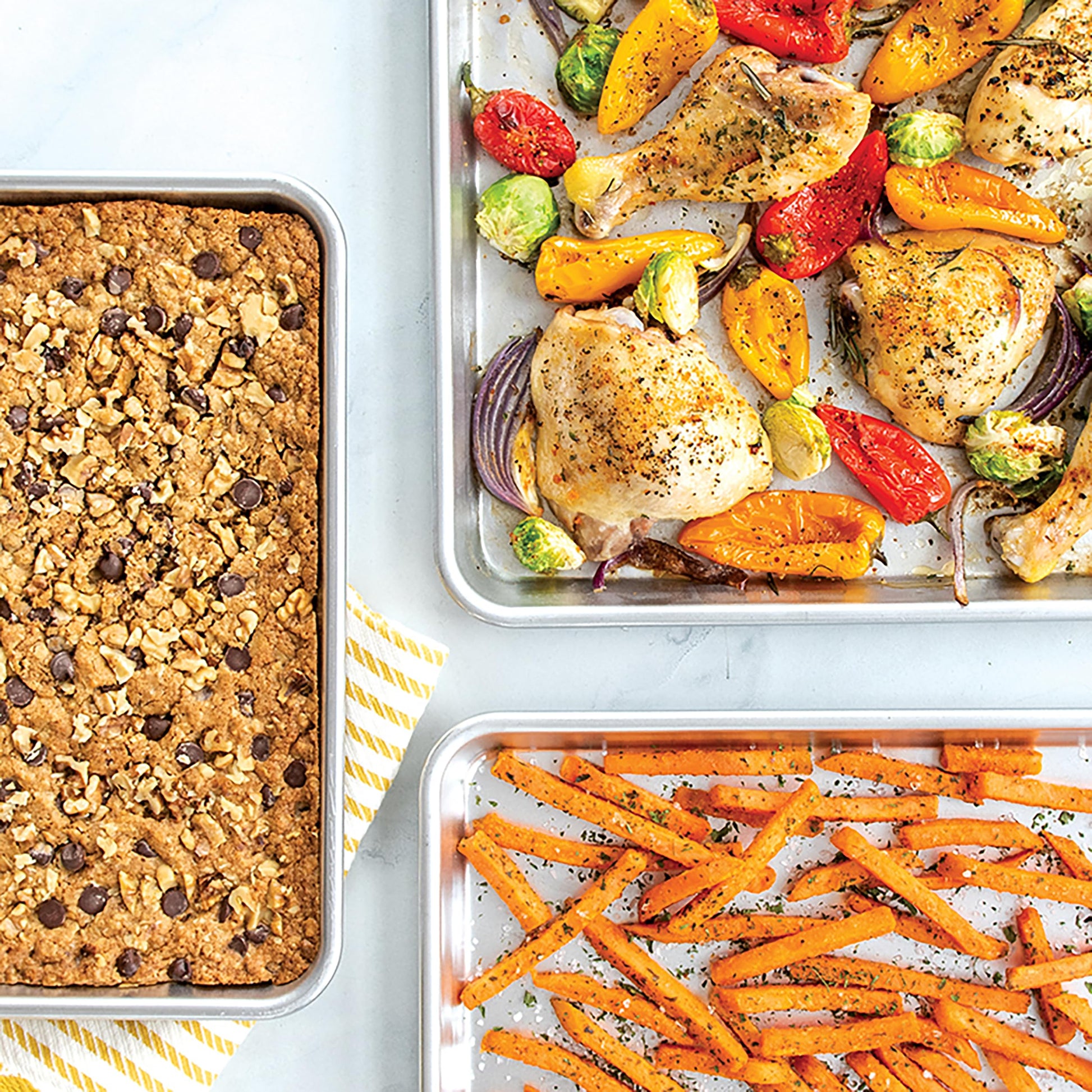 Nordic Ware Naturals 3 Piece Set - USA Made Aluminum Commercial Quality Sheet Pan for Baking or Roasting, Encapsulated Galvanized Steel Rim Prevents Warping; Half Sheet, Jelly Roll and Quarter Sheet Nordic Ware Au supplements