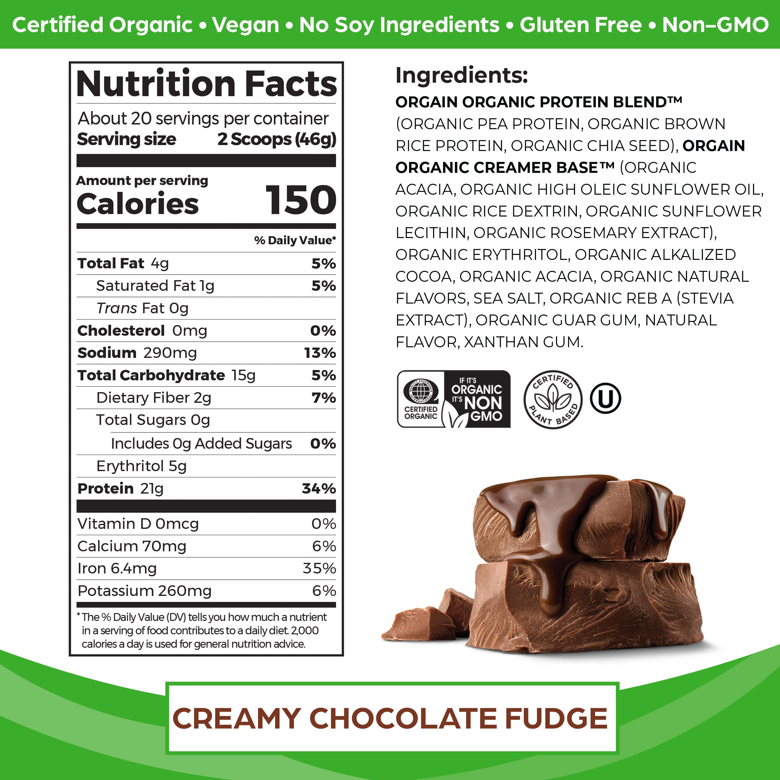 Orgain Organic Vegan Protein Powder, Creamy Chocolate Fudge - 21g Plant Based Protein Orgain Au supplements