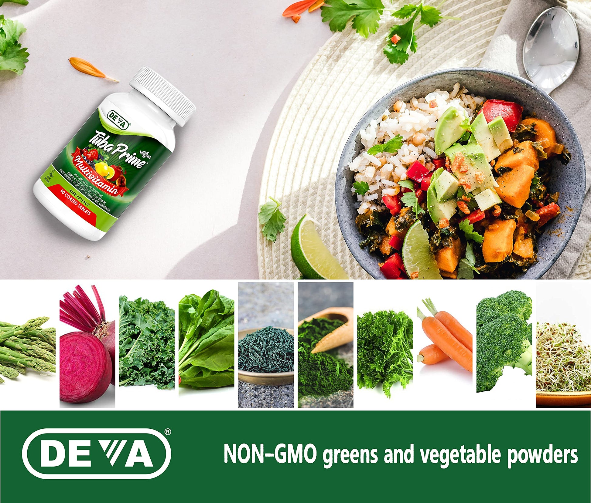 DEVA Tuba Prime Vegan Multivitamin - High-Potency Vitamin and Mineral Dietary Supplement - Antioxidants, Fruit and Vegetable Blend, Super Mushrooms, Probiotics, Prebiotics, Seeds, Herbs - 90 Tablets DEVA Au supplements