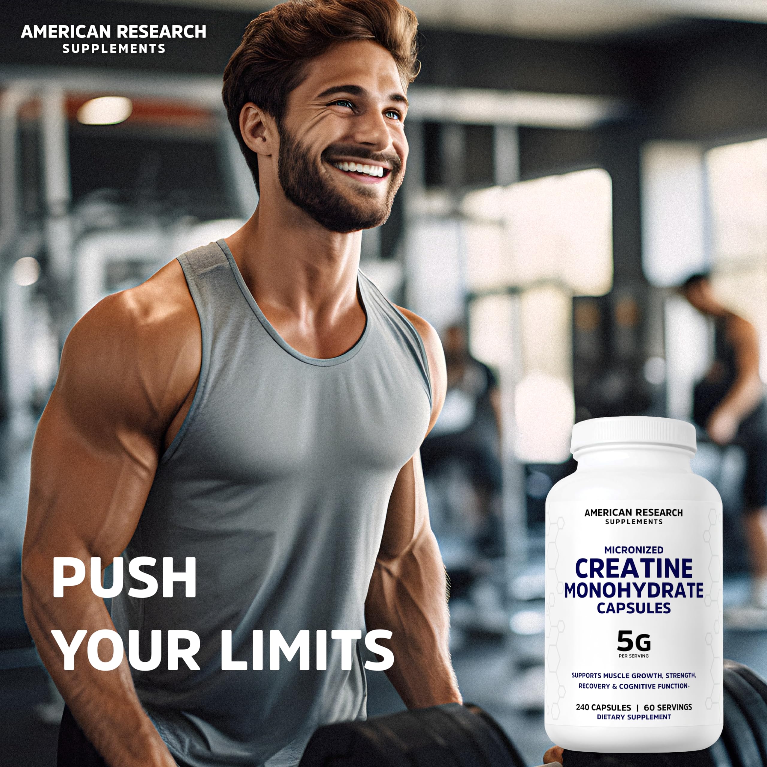 Creatine Monohydrate Capsules 5G | 60 Servings | Vegan | 4 Caps per Serving | Micronized Creatine Pills 5000mg | 240 Capsules | Creatine Pills For Men & Women | 2 Months Supply | Made Without Fillers American Research Supplements Au supplements