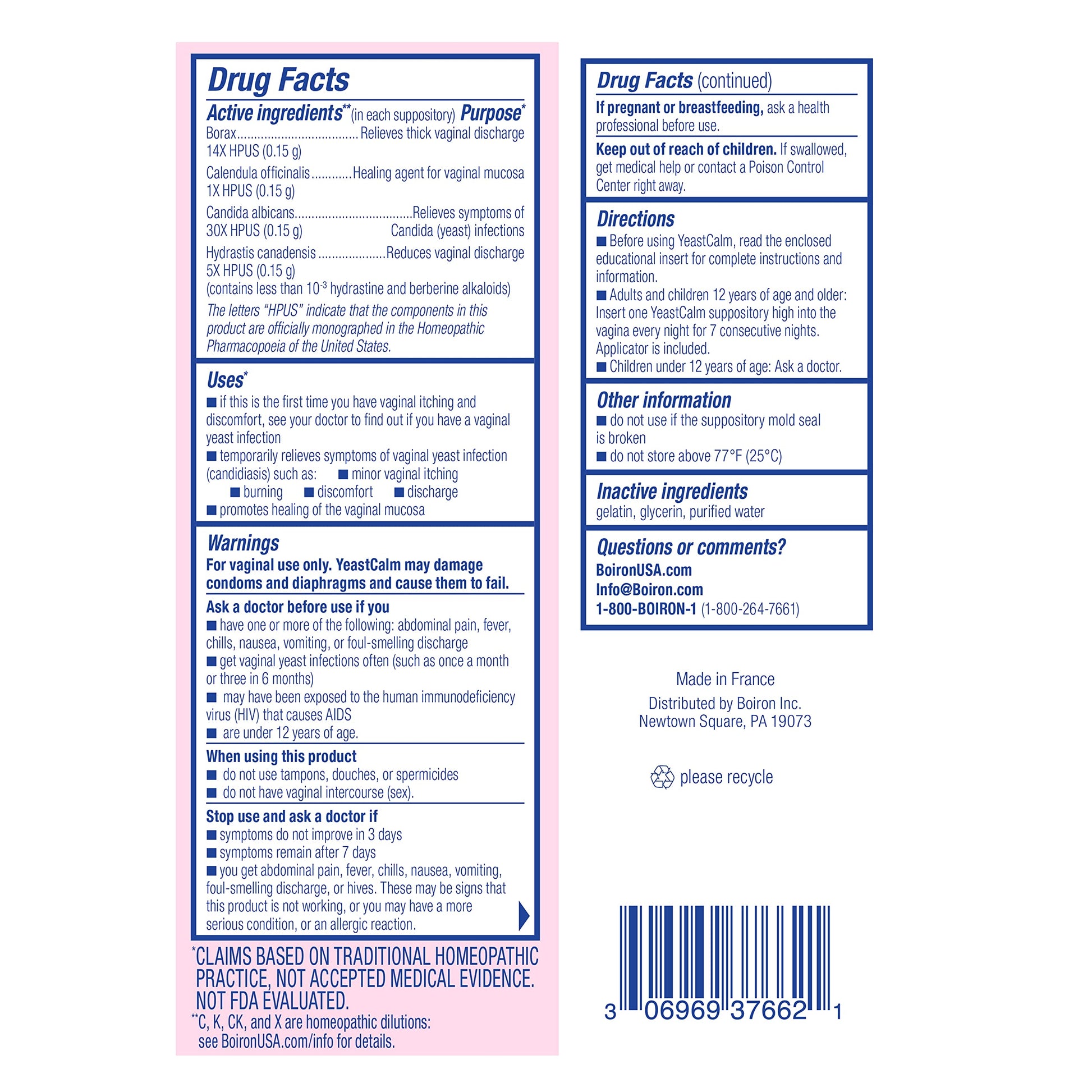 oiron YeastCalm Homeopathic Suppositories for Yeast Infections, Burning, Discharge Boiron Au supplements