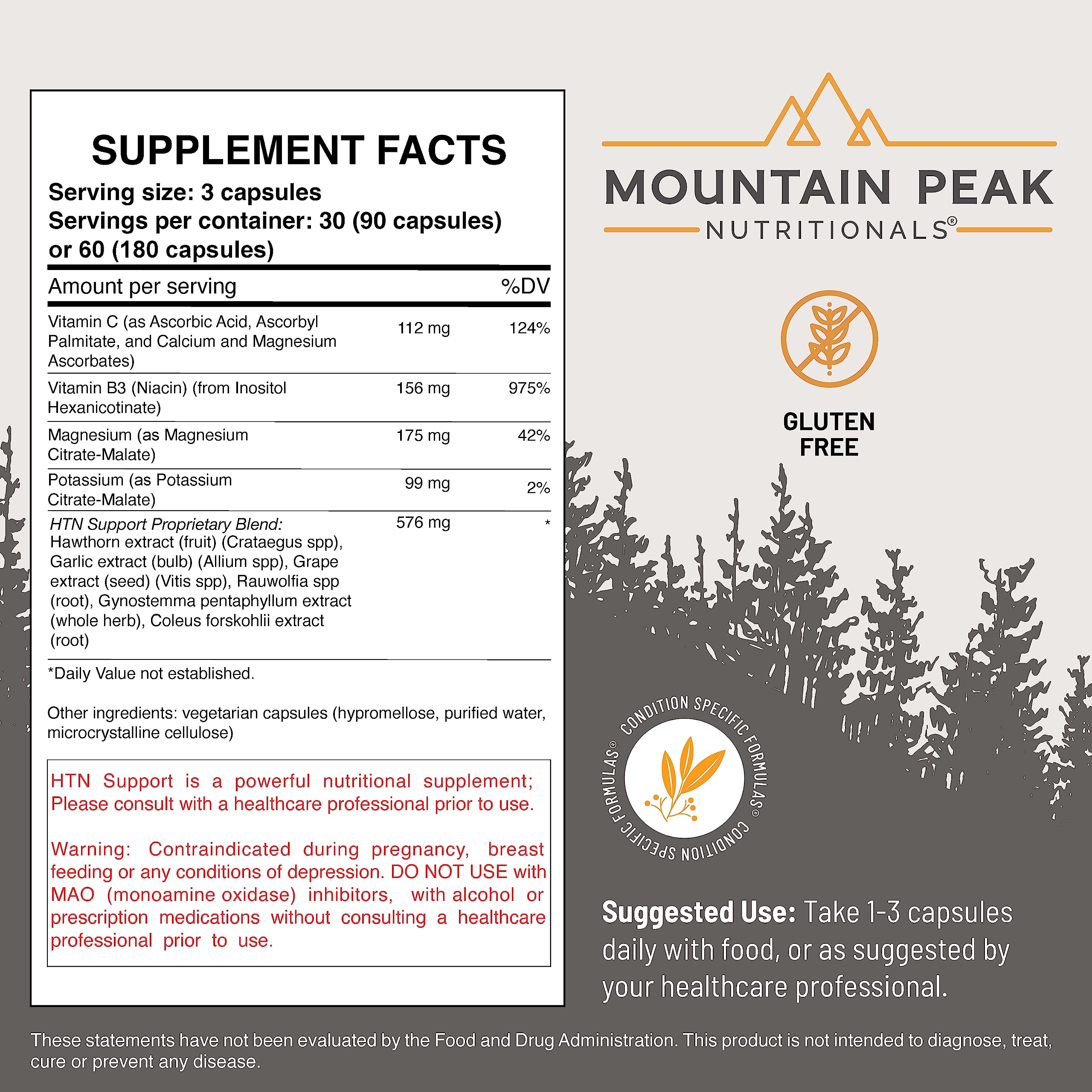 Mountain Peak Nutritionals HTN Blood Pressure Support Supplement for Heart & Circulation Health - Advanced Cardiovascular Formula with Rauwolfia, Hawthorn Berry, & Magnesium (180 Vegetarian Capsules) Mountain Peak Nutritionals Au supplements