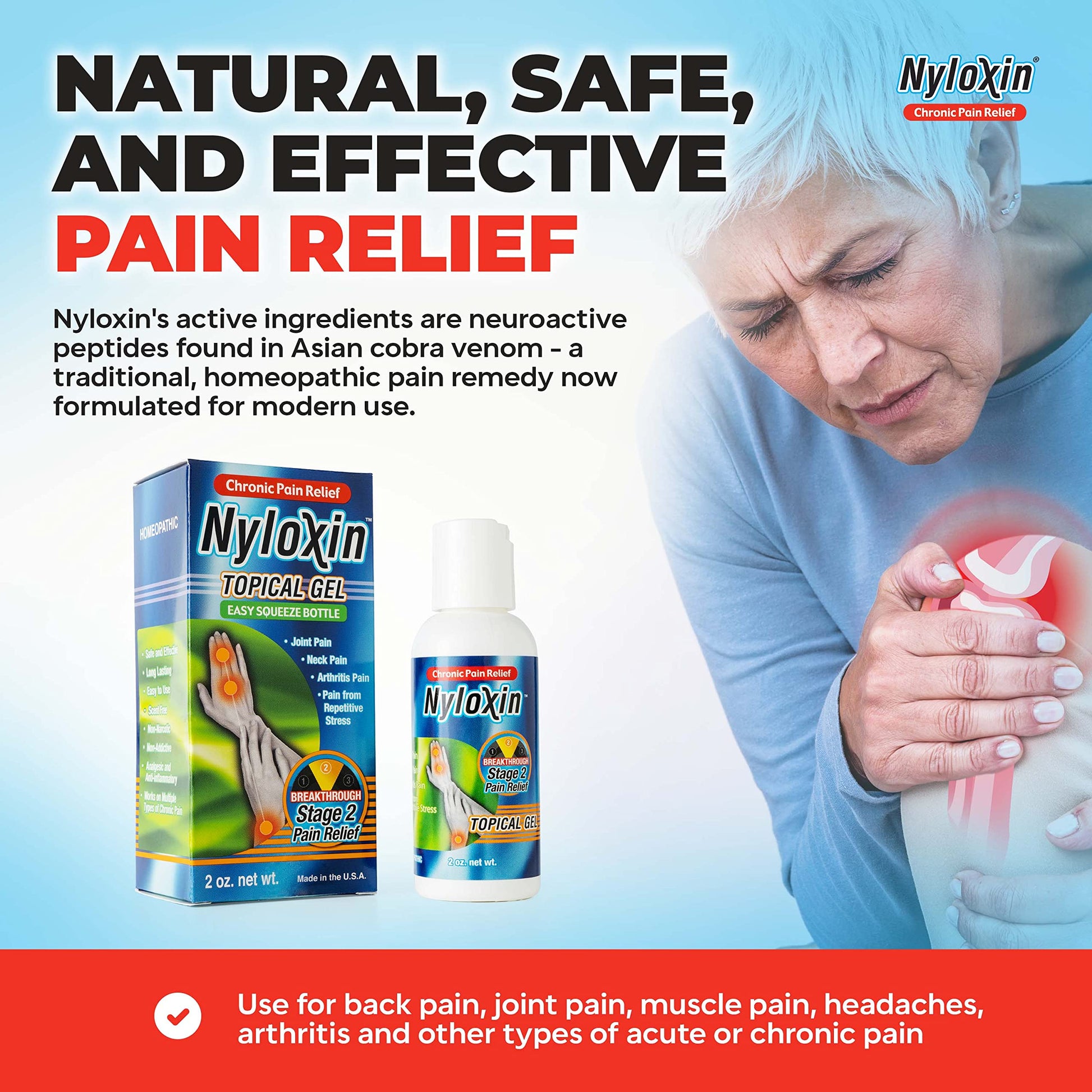 Nyloxin Easy Squeeze Bottle Arthritis Pain Relief Gel, Back Pain Relief, Neuropathy Pain Relief, Nerve Pain Relief, Knee Pain Relief, Foot Pain Relief, Muscle Pain Relief, Joint Pain Relief (2 oz) Nyloxin Au supplements