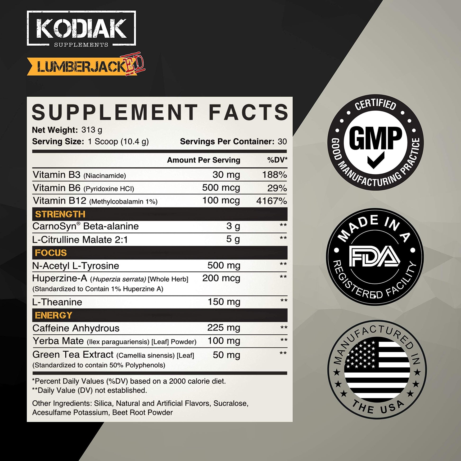 Kodiak Supplements LUMBERJACKED Pre-Workout Supplement with CarnoSyn 30 Servings Kodiak Supplements Au supplements
