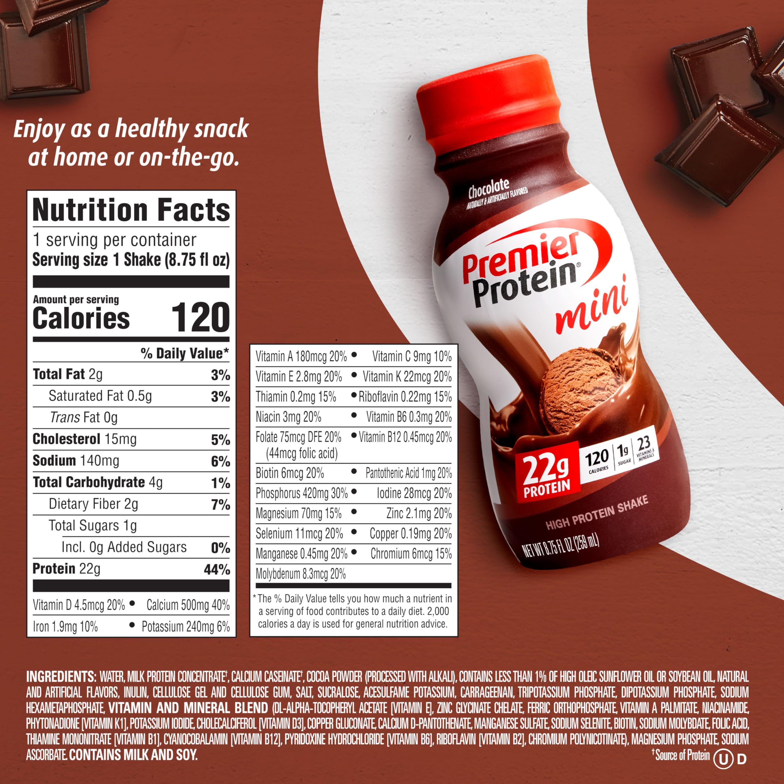 Premier Protein Shake MINIs, Chocolate, 22g Protein, 120 Calories, 1g Sugar, 8.75fl oz Premier Protein Au supplements
