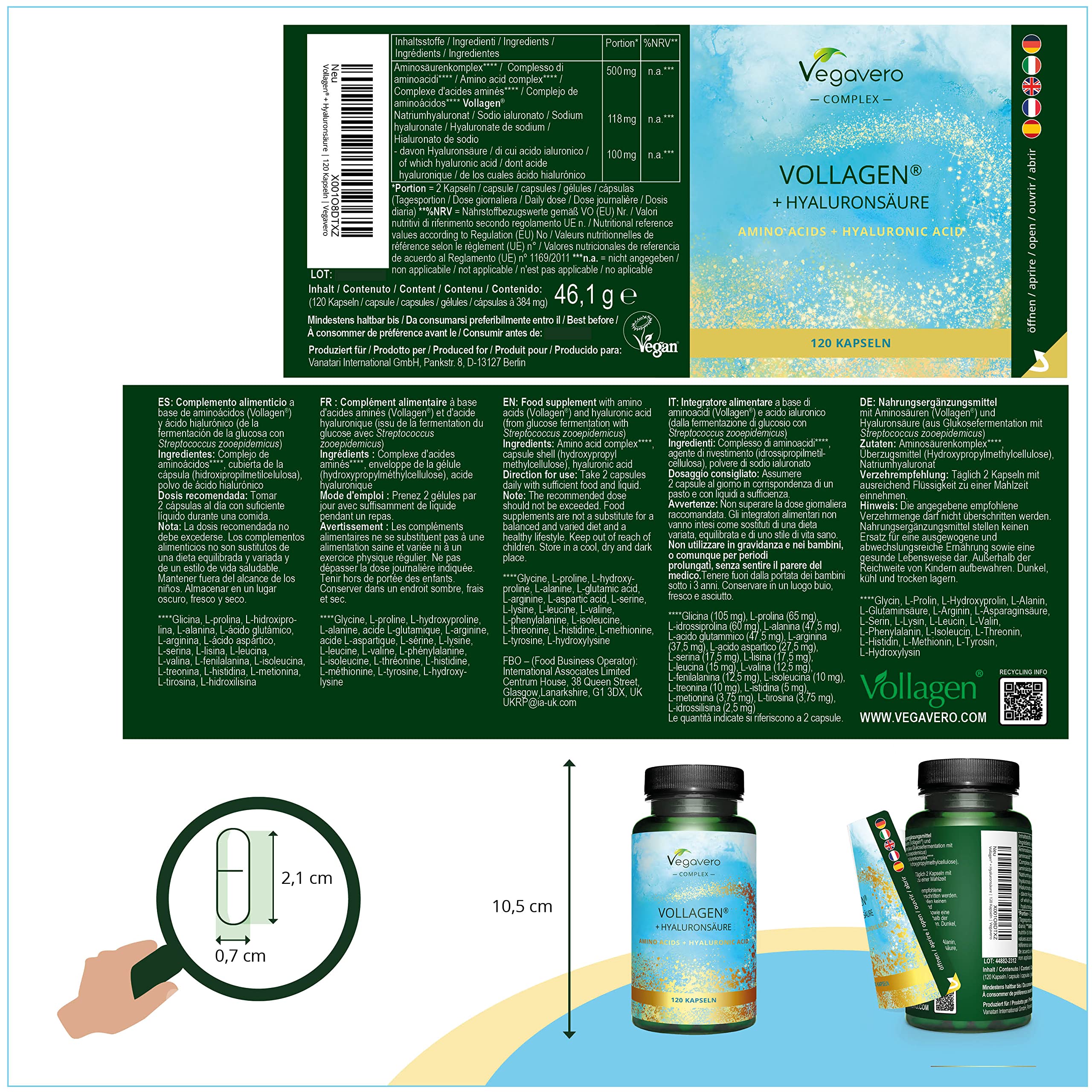 Vegavero Vegan Collagen Complex + Hyaluronic Acid | NO Additives | Vegan Collagen Powder Vollagen® | Essential Amino Acids | 120 Capsules Vegavero Au supplements