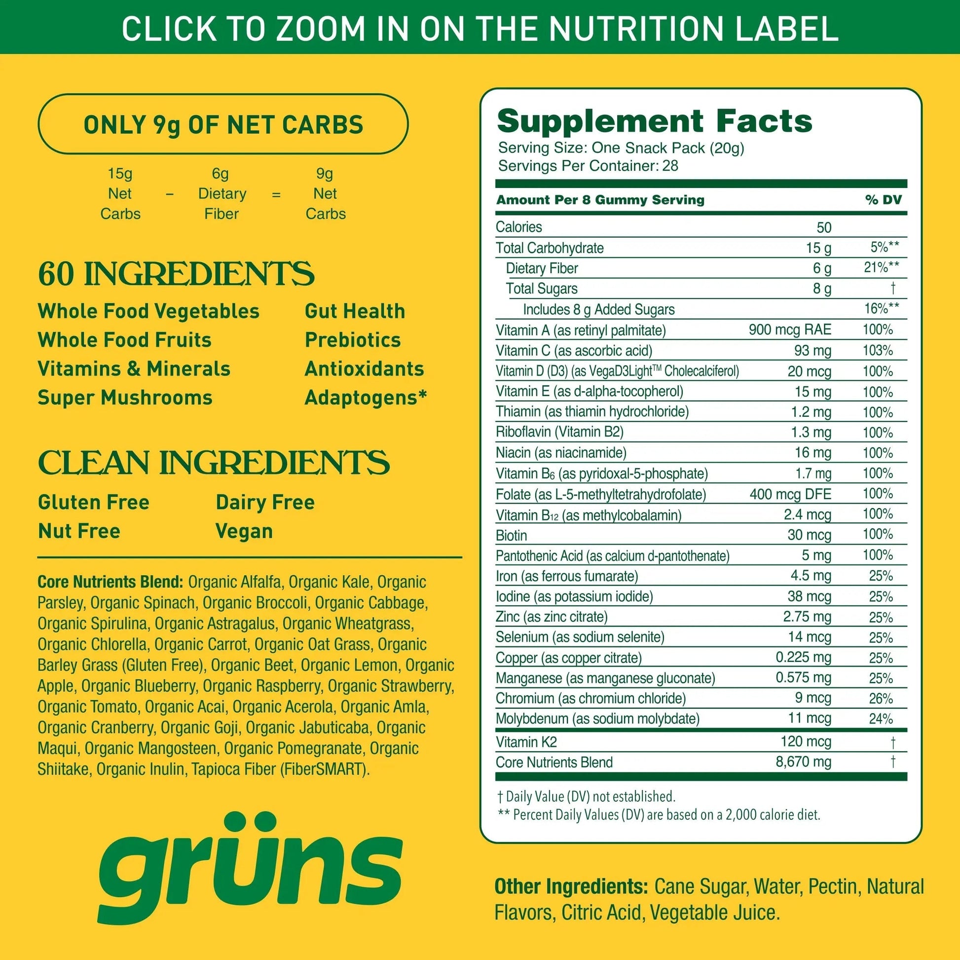 Gruns Adults Super Greens Multivitamin Gummies, Superfood Vitamin Gummy Bears with Spirulina, Chlorella, Prebiotic Fiber for Digestive Health Grüns Au supplements