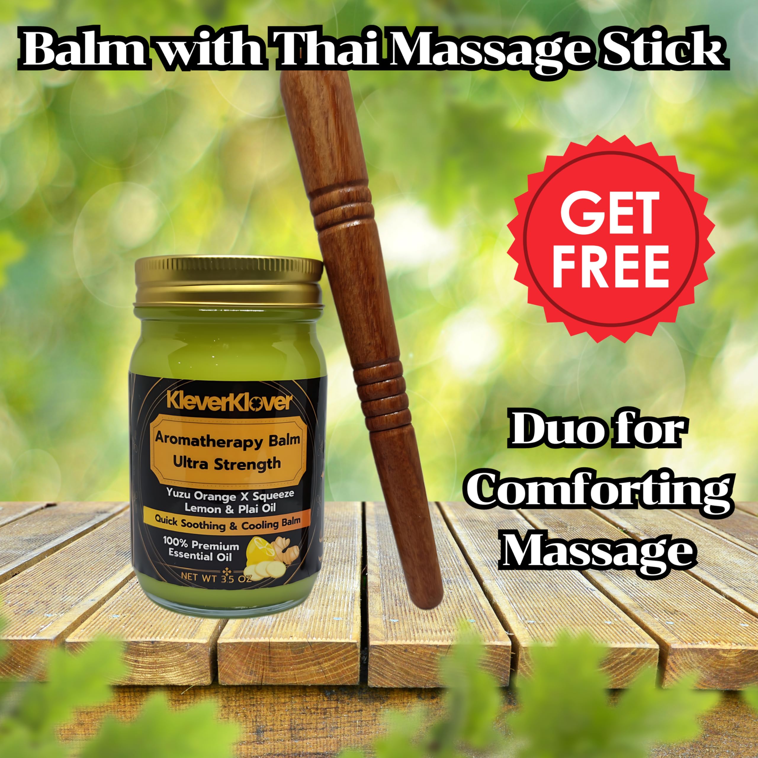 KleverKlover Back and Neck Aromatherapy Balm Ultra Strength for Healing Sore Muscle & Joint After Workout or Yoga - Plai Oil - Preservative Free- Citrus Scent + Free Massage Reflexology Wooden Stick KleverKlover Au supplements