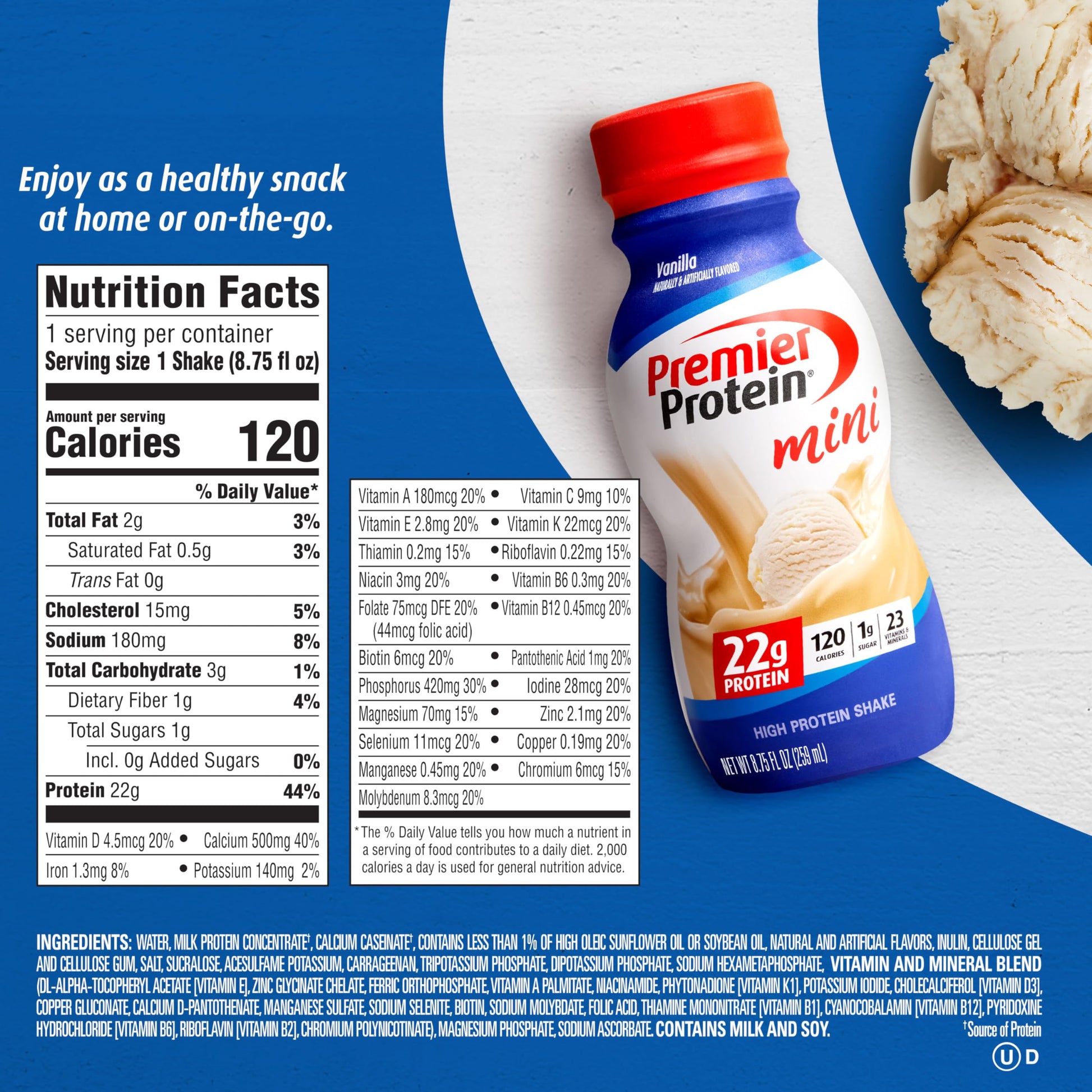 Premier Protein Shake MINIs, Vanilla, 22g Protein, 120 Calories, 1g Sugar, 8.75fl oz Premier Protein Au supplements