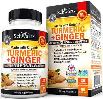 Organic Turmeric Curcumin and Ginger - 95% Standardized Curcuminoids with BioPerine BioSchwartz Au supplements