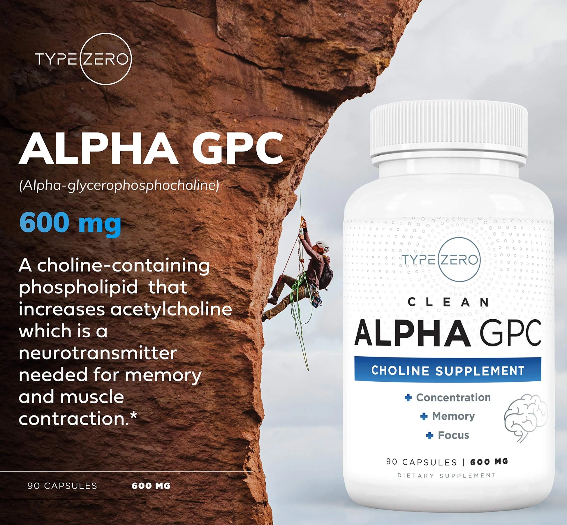 Type Zero Ultra Clean Alpha GPC Choline Supplement (600mg | 90 Capsules) Soy Free, Non-GMO Nootropics Alpha GPC 600mg / 300mg; Alpha-GPC Brain Memory and Focus Supplements Type Zero Au supplements