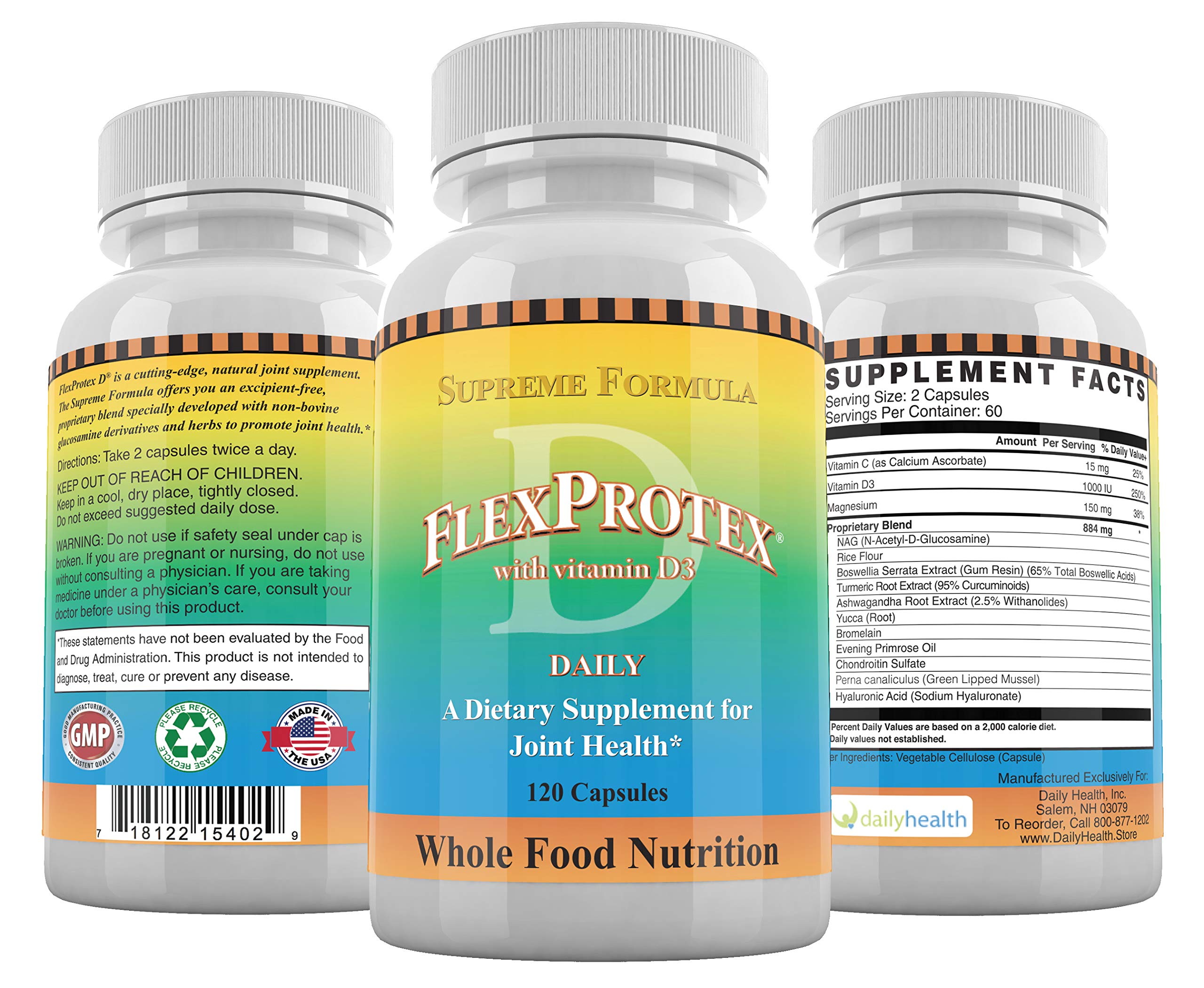 Daily Health, FlexProtex D Joint Muscle Support Supplement 3 Bottles Plus 1 Bottle Daily Marine Coral Calcium 90 Capsules Daily Health Au supplements