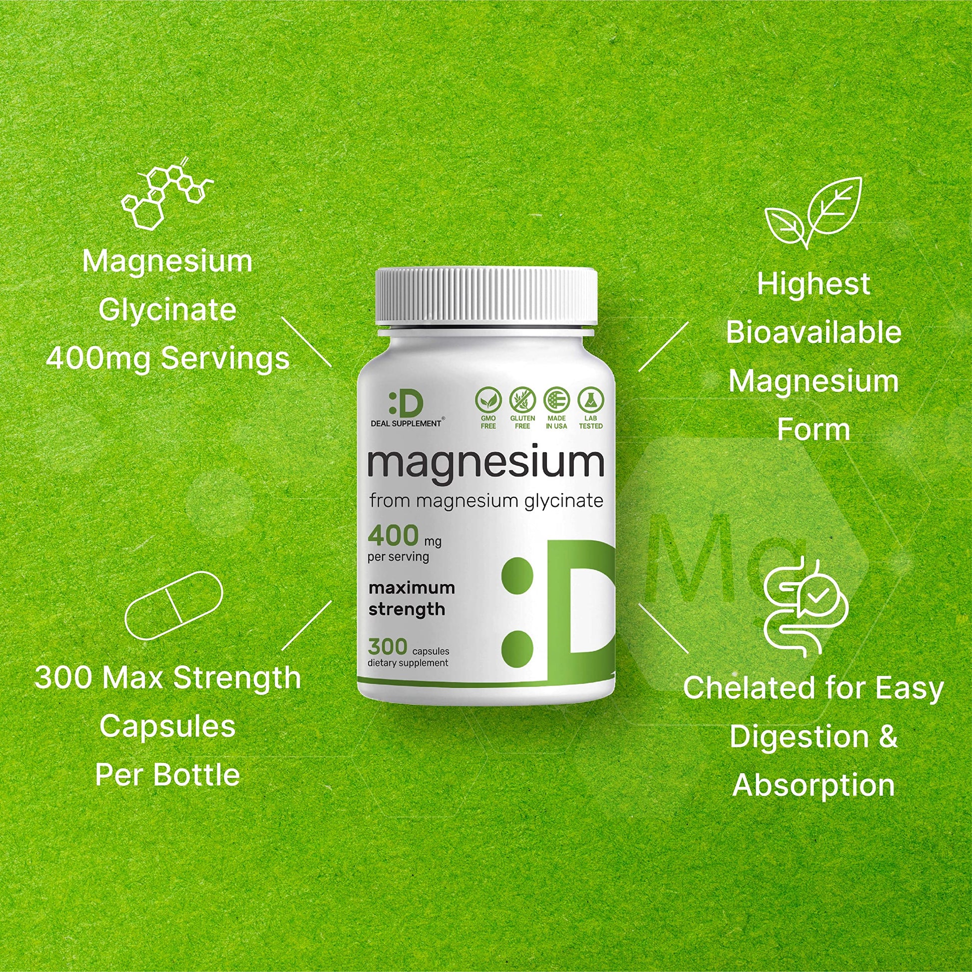 Magnesium Glycinate 400mg, 300 Capsules | 100% Chelated for Easy Absorption | Essential Mineral Supplement for Muscle, Sleep, & Heart Health* DEAL SUPPLEMENT Au supplements