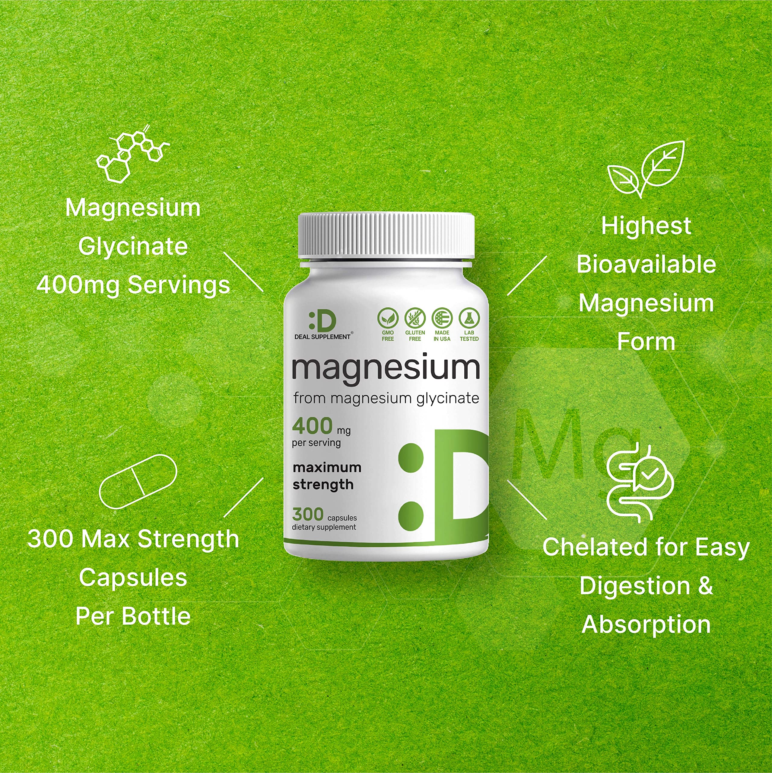 Magnesium Glycinate 400mg, 300 Capsules | 100% Chelated for Easy Absorption | Essential Mineral Supplement for Muscle, Sleep, & Heart Health* DEAL SUPPLEMENT Au supplements