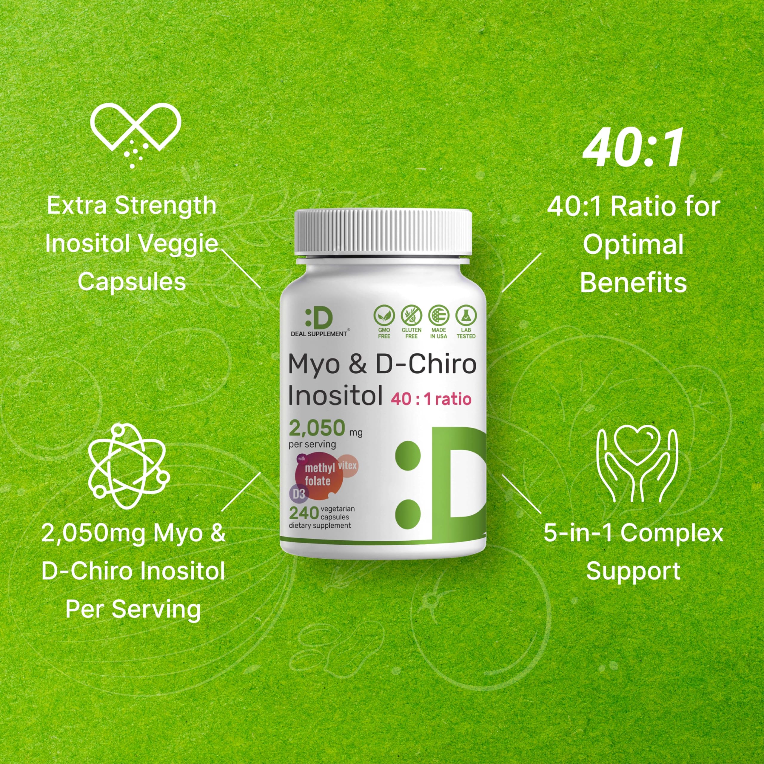 Myo-Inositol & D-Chiro Inositol Supplement (40:1) 2,050mg Per Serving, 240 Veggie Cap DEAL SUPPLEMENT Au supplements