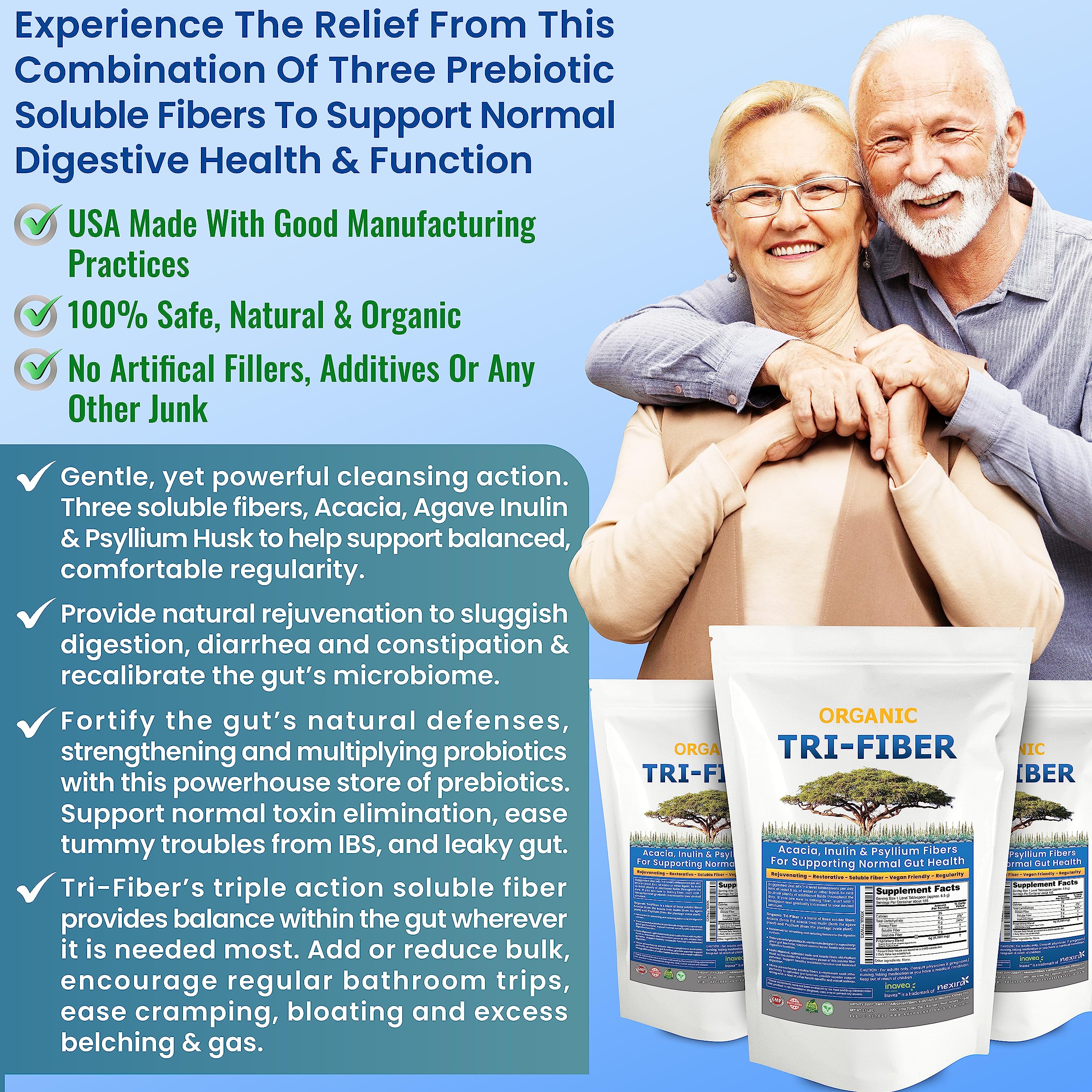 Kidney Restore Tri-Fiber Organic Soluble Fiber Powder, Unflavored High Fiber 3-in-1 Kidney Restore Au supplements