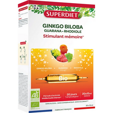 Superdiet Ginkgo Guarana Rhodiola 20 Ampoules