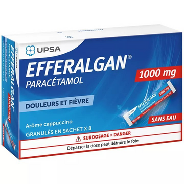 EFFERALGAN 1000mg Paracetamol 8 Sticks Cappuccino Flavor