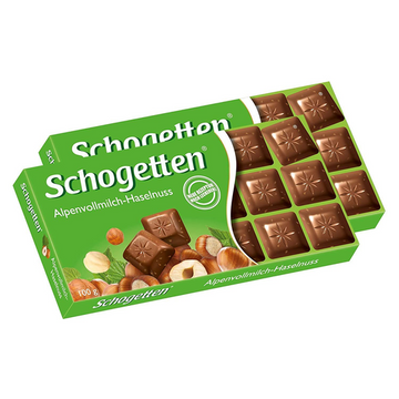 2x Schogetten Alpine Milk Chocolate with Hazelnuts Bar - 100G/3.52Oz (Pack of 2)